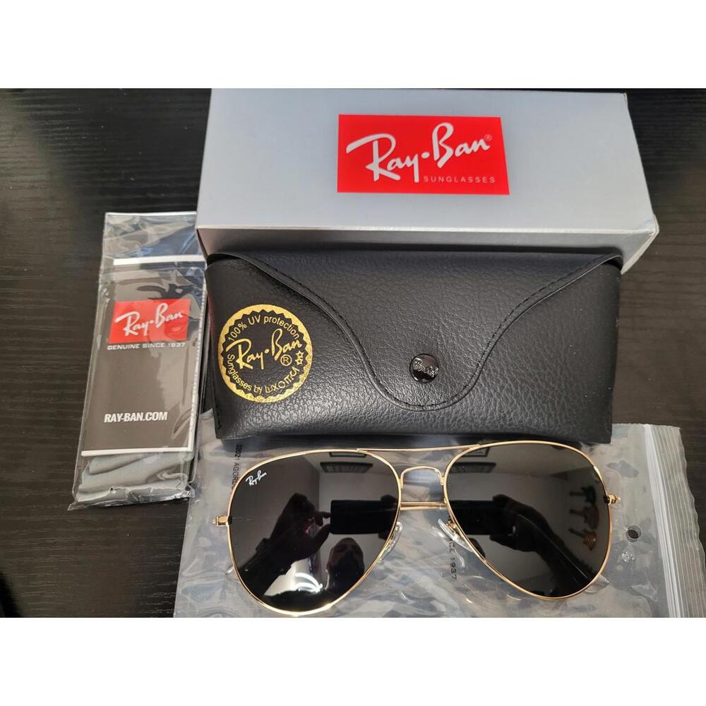 NEW Ray Ban RB3026 62mm Aviator Gold/Black Sunglasses
